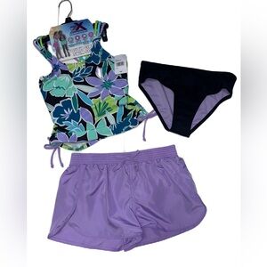 ZEROXPOSUR Floral 3 Piece Swim Set Tankini Shorts Girl’s Size 14